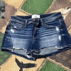 BKE Women's Distressed Dark Blue Jean Shorts